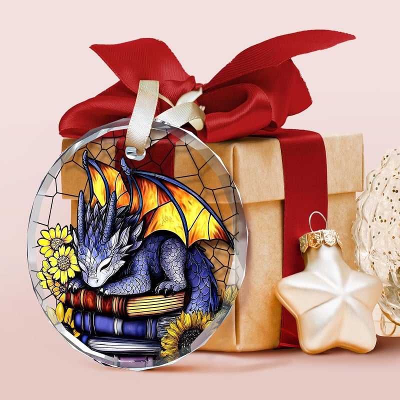 TEEBIM Dragon Ornament for Book Lover - Dragon Books Christmas Ornaments - Dragons Gifts for Women Men Lovers, Gifts for Book Lovers - Glass Christmas Tree Books Ornament 2025 - Image 3